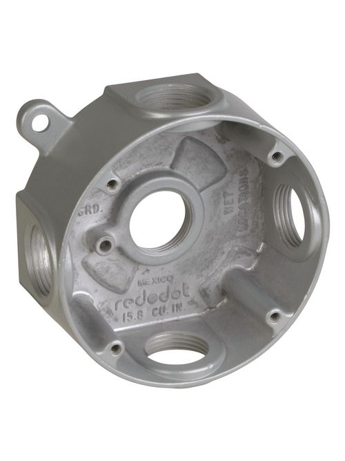 Red Dot S-48 5-Hole 3/4 Inch Round Outlet Box with Lugs Red Dot S-48 5-Hole 3/4 Inch Round Outlet Box with Lugs