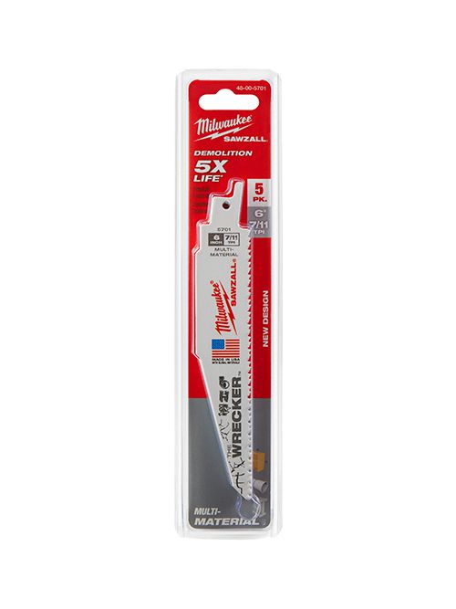 Milwaukee 48-00-5701 The Wrecker™ Multi-Material SAWZALL® Blade 6" 7/11TPI 5 pk Milwaukee 48-00-5701 The Wrecker™ Multi-Material SAWZALL® Blade 6" 7/11TPI 5 pk