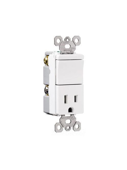Product image for Pass & Seymour TM818-WCC 15 Amp 120/125 VAC 1-Pole NEMA 5-15R White Decorator Combination Switch/Receptacle