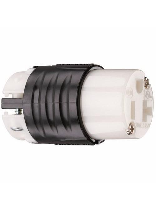 Product image for Pass & Seymour PS5369-X 20 Amp 125 Volt 2-Pole 3-Wire NEMA 5-20R Black and White Nylon Polarized Straight Blade Connector