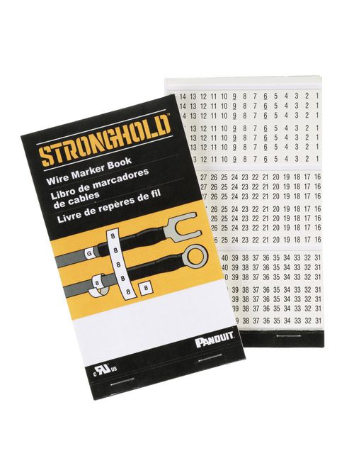 Pre-printed Wire Marker Books are conveniently pocket-sized, containing wire labels printed on vinyl cloth. Markers are durable enough for up to 5 years outdoor UV Resistance, oil and abrasions. They can also be torn in half to label each end of the conductor. Legend: 1-45, 10 markers per legend, 10 pages per book. Pre-printed Wire Marker Books are conveniently pocket-sized, containing wire labels printed on vinyl cloth. Markers are durable enough for up to 5 years outdoor UV Resistance, oil and abrasions. They can also be torn in half to label each end of the conductor. Legend: 1-45, 10 markers per legend, 10 pages per book.