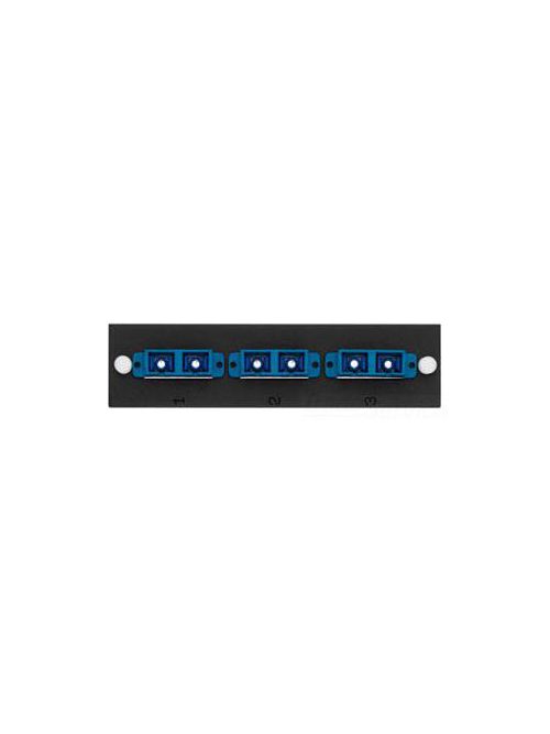 Product image for Leviton 5F100-3ZC Blue 16 Gauge Steel Rack/Wall Mount 6-Fiber Single Mode Duplex Fiber Optic Adapter Plate