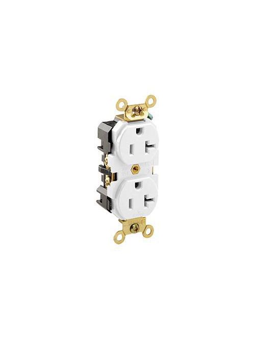 Leviton 5362-W 125 Volt 20 Amp 2-Pole 3-Wire NEMA 5-20R White Thermoplastic Nylon Straight Blade Duplex Receptacle Leviton 5362-W 125 Volt 20 Amp 2-Pole 3-Wire NEMA 5-20R White Thermoplastic Nylon Straight Blade Duplex Receptacle
