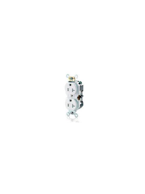 Leviton TBR20-W 125 Volt 20 Amp 2-Pole 3-Wire NEMA 5-20R 1 Hp White Thermoplastic Straight Blade Duplex Receptacle Leviton TBR20-W 125 Volt 20 Amp 2-Pole 3-Wire NEMA 5-20R 1 Hp White Thermoplastic Straight Blade Duplex Receptacle