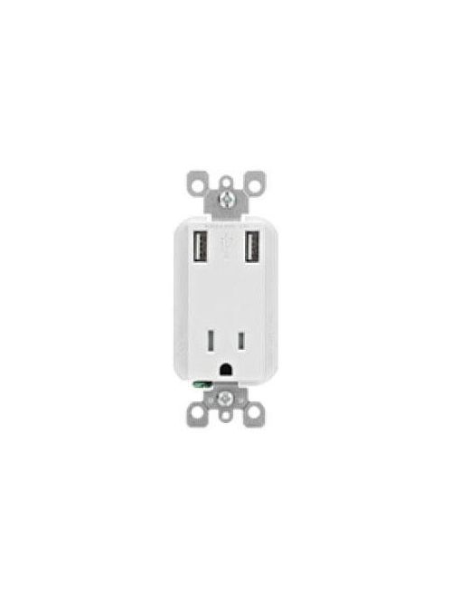 Leviton T5630 W Combination Receptacle And Usb Charger 15 Amp 125 Volt Decora Tamper 1251