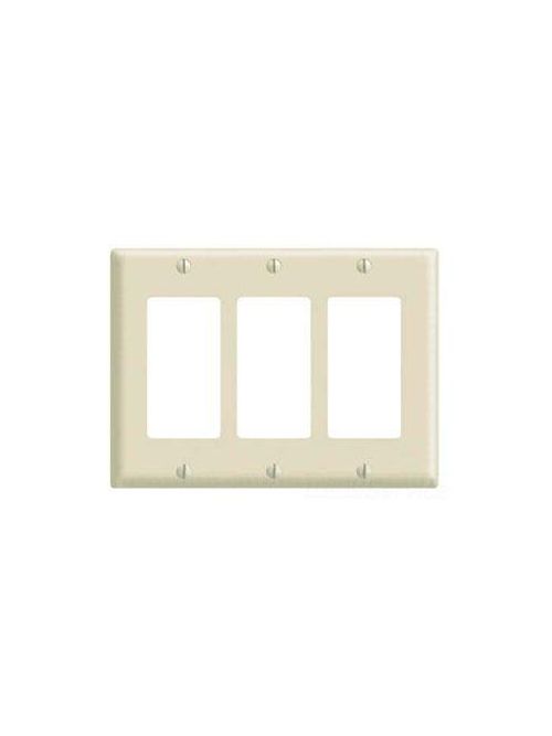 Product image for Leviton 80411-A 6.38 x 0.22 x 4.5 Inch 3-Gang Smooth Almond Thermoset Device Mount Standard Receptacle Wallplate