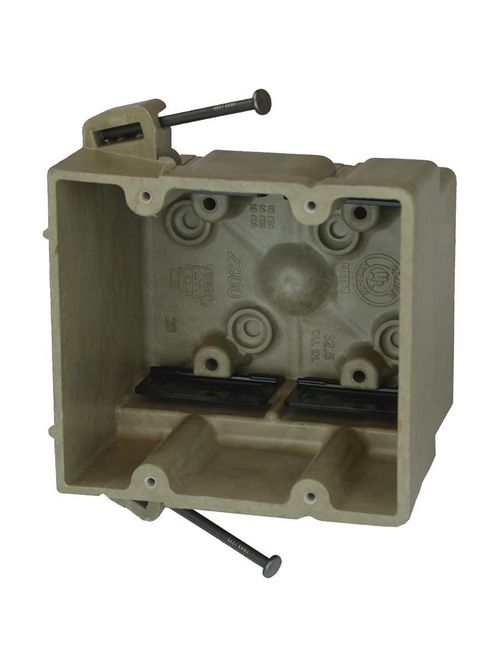 Allied Moulded Products 2300-NK 3 x 4 x 3-3/4 Inch 32.5 In 2-Gang Fiberglass Angled Mid-Nail Switch/Receptacle Outlet Box Allied Moulded Products 2300-NK 3 x 4 x 3-3/4 Inch 32.5 In 2-Gang Fiberglass Angled Mid-Nail Switch/Receptacle Outlet Box