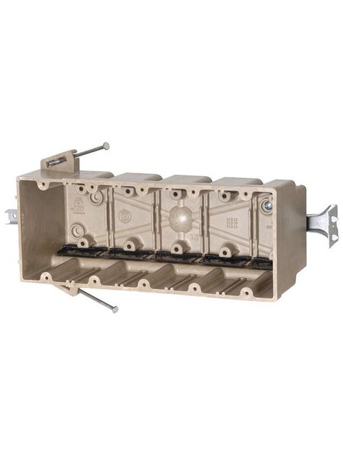 Allied Moulded Products 5305-NBK 3-9/16 x 9-1/4 x 3-3/4 Inch 94 In 5-Gang Angled Mid-Nail Switch/Receptacle Outlet Box Allied Moulded Products 5305-NBK 3-9/16 x 9-1/4 x 3-3/4 Inch 94 In 5-Gang Angled Mid-Nail Switch/Receptacle Outlet Box