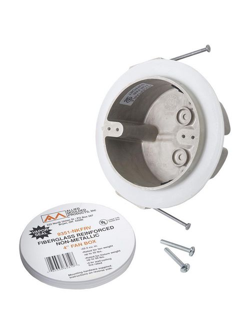 Allied Moulded Products 9351-NKFRV 4 Inch 22.5 Inch Diameter Side Nail Mount Fan and Fixture Support Box Allied Moulded Products 9351-NKFRV 4 Inch 22.5 Inch Diameter Side Nail Mount Fan and Fixture Support Box