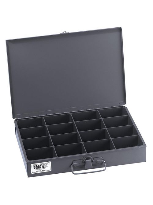 Klein Tools 54438 9-3/4 x 13-5/16 x 2 Inch Styrene Full Piano Hinged Pull Down Lock Medium 16-Compartment Storage Box Klein Tools 54438 9-3/4 x 13-5/16 x 2 Inch Styrene Full Piano Hinged Pull Down Lock Medium 16-Compartment Storage Box