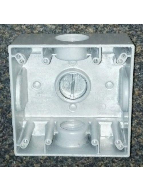 Product image for Mulberry 30267 2-Gang Weatherproof Box, Detachable Lugs, (3) 1" Hubs, 2" Deep, Die-Cast Aluminum, 30.5cu.in, Gray
