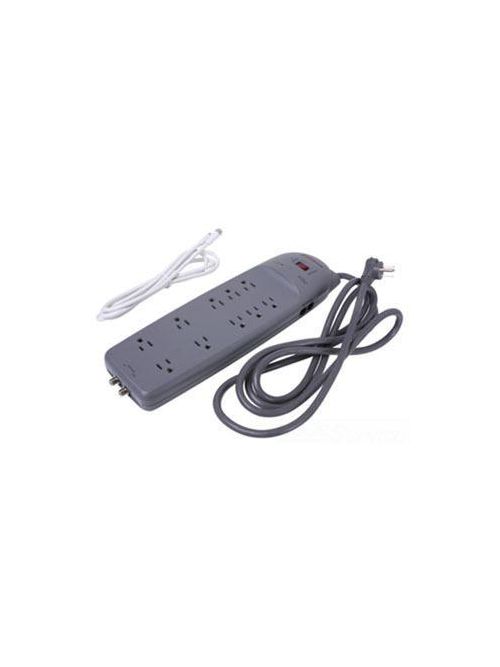 Product image for Pass & Seymour PS10PC Surge Protective Power Strip, 10 Outlets, 1100J Rating, SURGE/COAX/PHONE, 8' Cord - Gray