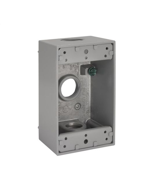 Bell 5324-0 1-Gang 18 Cubic Inch 2 Inch Deep 3 - 3/4 Inch Outlet Holes 50/Box Gray Weatherproof Outlet Box Bell 5324-0 1-Gang 18 Cubic Inch 2 Inch Deep 3 - 3/4 Inch Outlet Holes 50/Box Gray Weatherproof Outlet Box