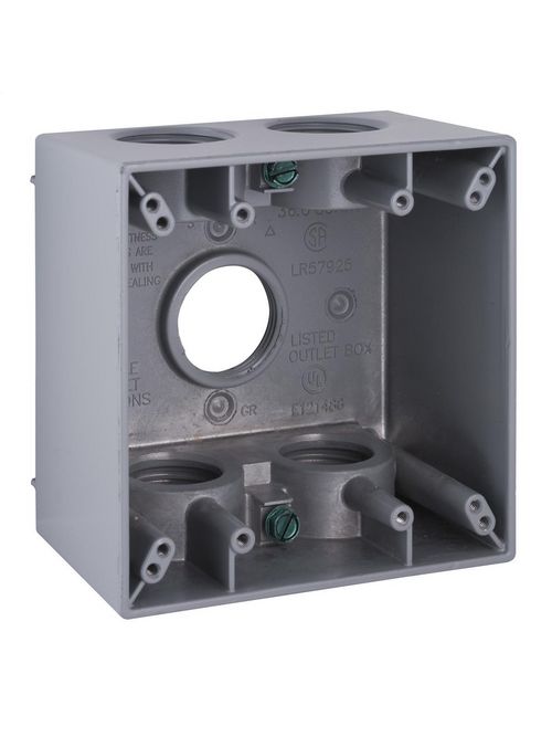 Bell 5389-0 2-5/8 Inch 37 In Gray Die-Cast Aluminum 2-Gang Weatherproof Outlet Box Bell 5389-0 2-5/8 Inch 37 In Gray Die-Cast Aluminum 2-Gang Weatherproof Outlet Box