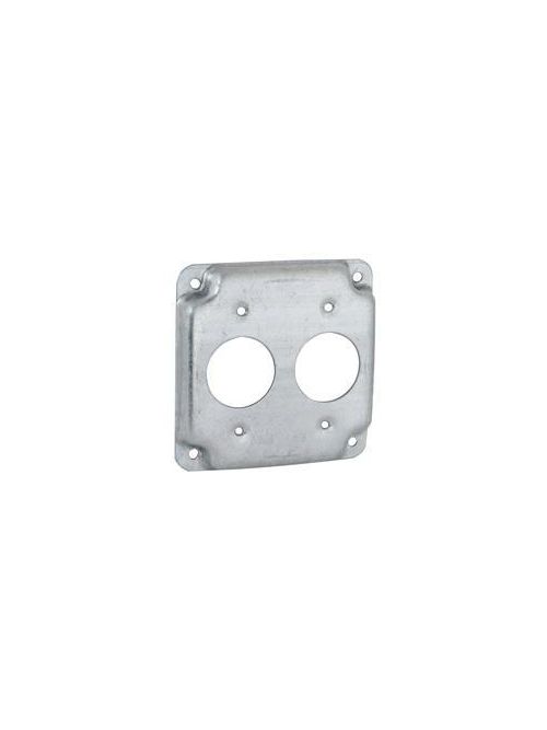 Product image for RACO 807C 4 Inch 1/2 Inch Raised 6.5 In. Pre-Galvanized Steel Receptacle Crushed Corner Square Box Exposed Work Cover