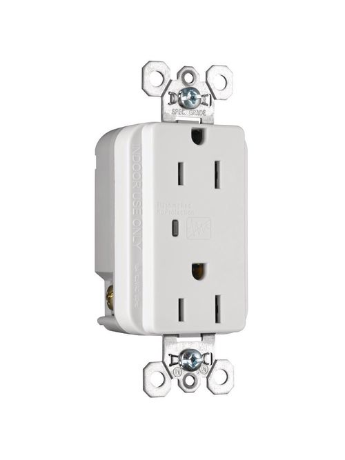 Product image for Pass & Seymour 5252-WSP 15 Amp 125 VAC 2-Pole 3-Wire NEMA 5-15R White Nylon Surge Protective Duplex Receptacle