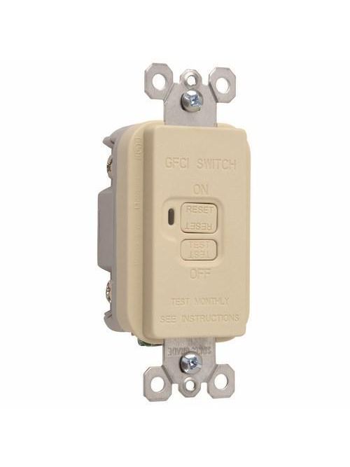 Product image for Pass & Seymour 2085I 20 Amp 125 VAC 2-Wire NEMA 5-20R Ivory Thermoplastic Decorator Dead Front GFCI Receptacle