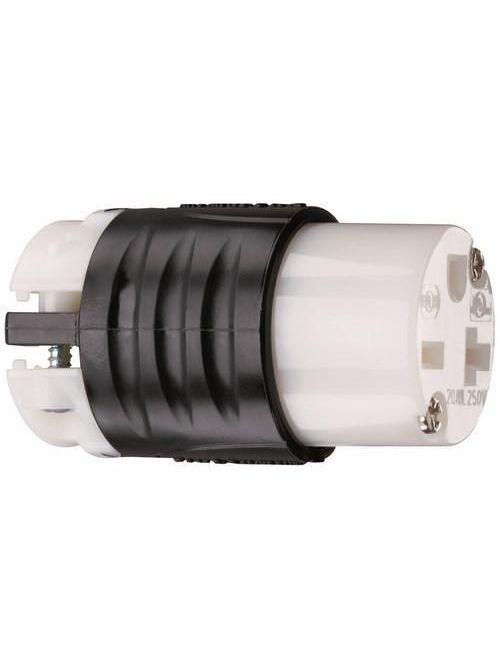 Product image for Pass & Seymour PS5469-X 20 Amp 250 Volt 2-Pole 3-Wire NEMA 6-20R Black and White Nylon Polarized Straight Blade Connector