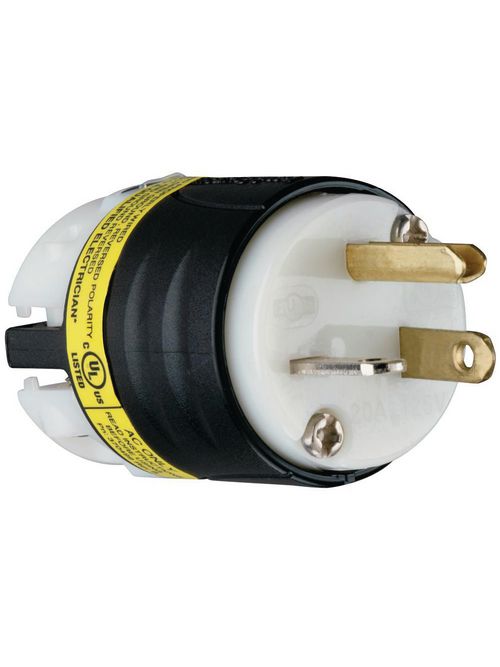 Product image for Pass & Seymour PS5366XGCM 20 Amp 125 VAC 2-Pole 3-Wire NEMA 5-20P Black and White Nylon Polarized Straight Blade Plug