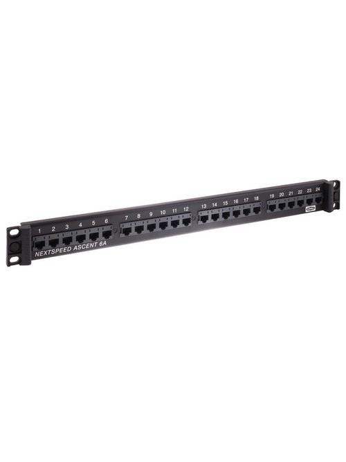 Product image for Hubbell Wiring Devices HP6A24U 24-Port 1 Rack Unit Category 6A Patch Panel