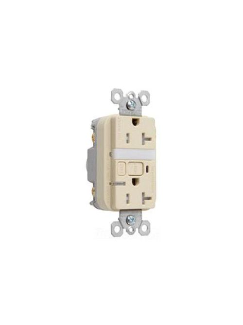 Product image for Pass & Seymour 2095-NTLTRI 20 Amp 125 VAC 2-Pole 3-Wire NEMA 5-20R Ivory Thermoplastic Night Light/GFCI Receptacle