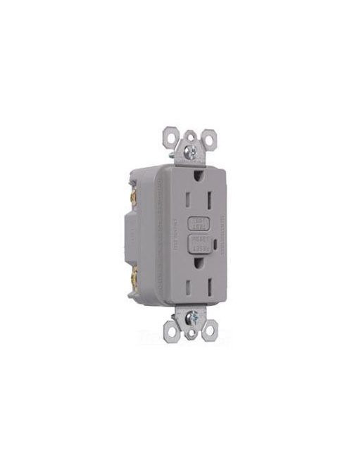 Product image for Pass & Seymour 1595-TRGRYCC4 15 Amp 125 VAC 2-Pole 3-Wire NEMA 5-15R Gray Thermoplastic Duplex Decorator GFCI Receptacle