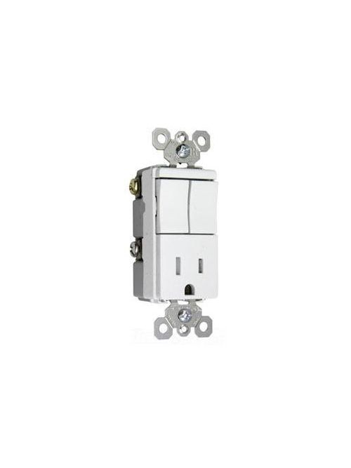 Product image for Pass & Seymour TM8118-TRWCC 15 Amp 120/125 VAC 1-Pole White Decorator Combination Switch/Single Receptacle