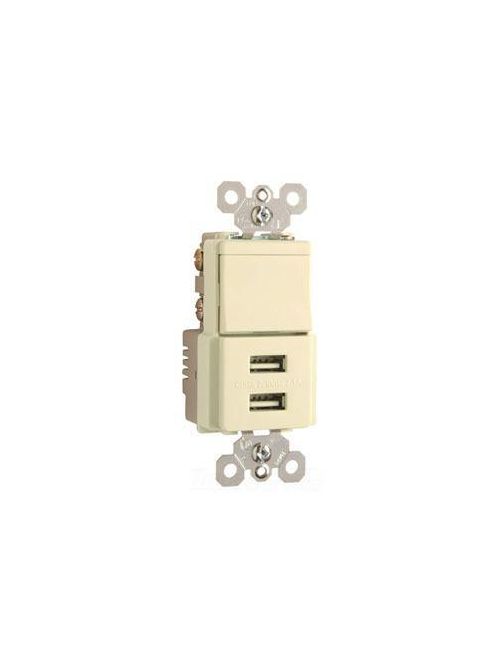 Product image for Pass & Seymour TM83-USBLACC6 15/2.1 Amp 120 VAC 1-Pole 3-Way Light Almond Decorator Combination Switch and USB Charger