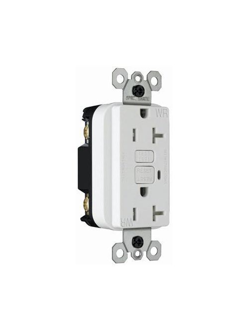Product image for Pass & Seymour 2095-TRWRNAW 20 Amp 125 VAC 2-Pole 3-Wire NEMA 5-20R White Thermoplastic Duplex GFCI Receptacle