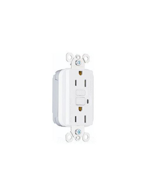 Product image for Pass & Seymour PT1595W 15 Amp 125 VAC 2-Pole 3-Wire NEMA 5-15R White Thermoplastic Duplex GFCI Receptacle