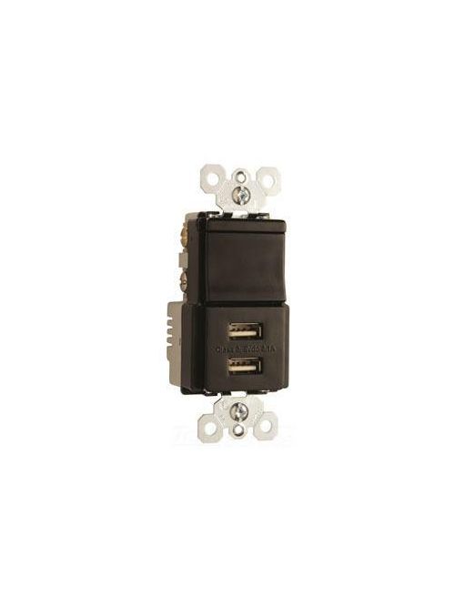 Product image for Pass & Seymour TM83-USBBKCC6 15/2.1 Amp 120 VAC 1-Pole 3-Way Black Decorator Combination Switch and USB Charger