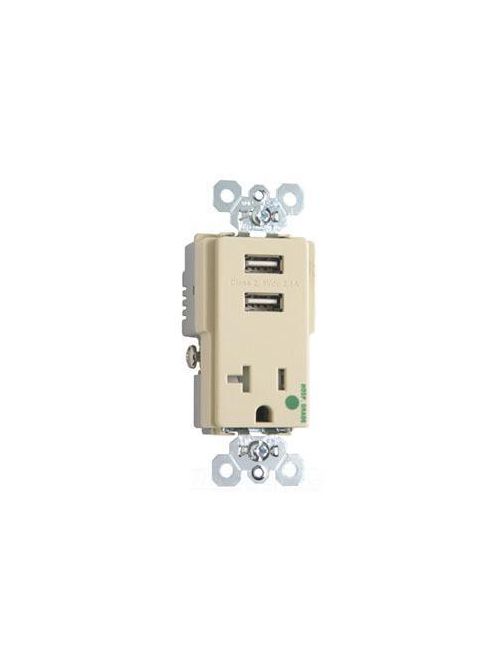 Product image for Pass & Seymour TR-8301USBI 20 Amp 125 VAC 2-Pole 3-Wire Ivory USB Charger Receptacle