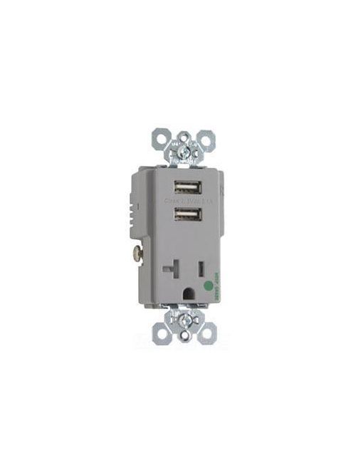 Product image for Pass & Seymour TR-8301USBGRY 20 Amp 125 VAC 2-Pole 3-Wire Gray USB Charger Receptacle