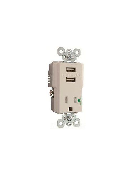 Product image for Pass & Seymour TR-8201USBW 15 Amp 125 Volt White Tamper-Resistant Receptacle with USB Charger
