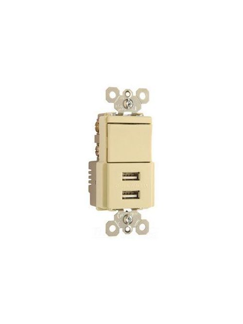 Product image for Pass & Seymour TM83-USBICC6 15/2.1 Amp 120 VAC 1-Pole 3-Way Ivory Decorator Combination Switch and USB Charger