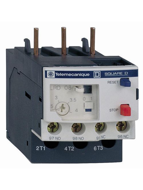 Product image for Square D LRD08 600 Volt 4 Amp 3-Pole Bi-Metallic Screw Clamp Terminal Thermal Overload Relay
