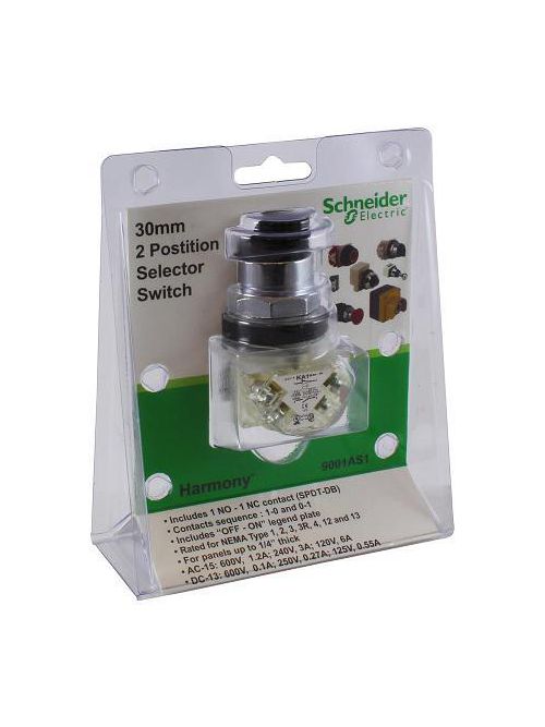 Product image for Square D 9001AS1 30 mm 1.2 Amp 600 VAC 1NO 1NC 2-Position Selector Switch