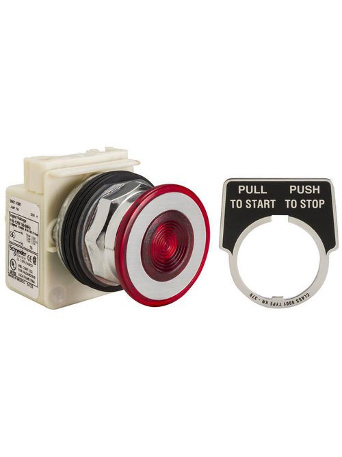Product image for Square D 9001KR9P1R 30 mm Red Body Metal Bezel 2-Position Mushroom Illuminated Push Button Operator
