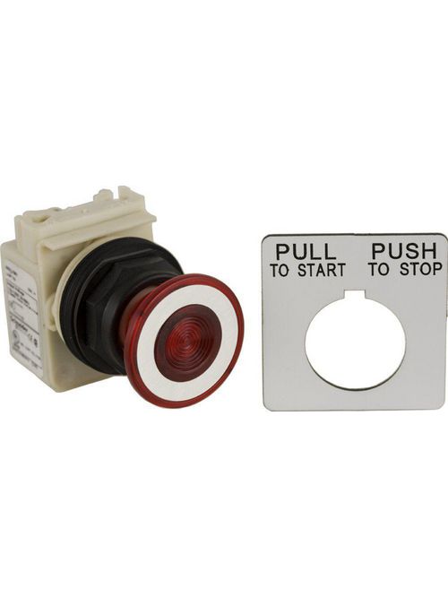 Product image for Square D 9001SKR9P1R 30 mm Red Body Plastic Bezel 2-Position Mushroom Illuminated Push Button Operator