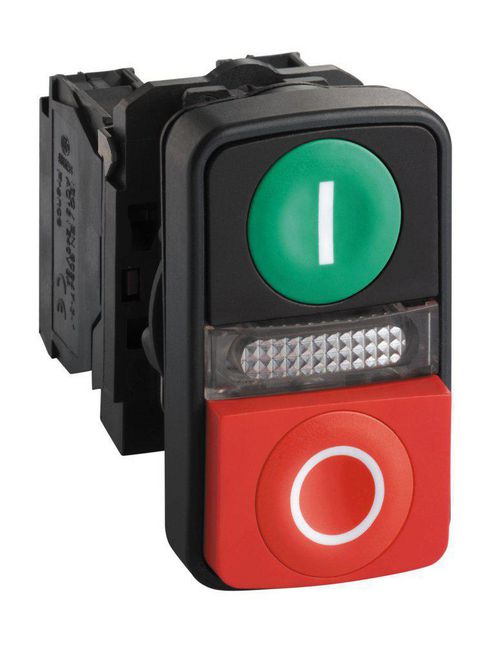 Product image for Square D XB5AW73731G5 22 mm 120 VAC 14 mA 1.2 Amp 1NO 1NC Green/Red Rectangular Flush Illuminated Push Button