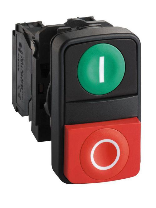 Product image for Square D XB5AL73415 Green/Red Plastic Flush/Projecting 2-Head Push Button