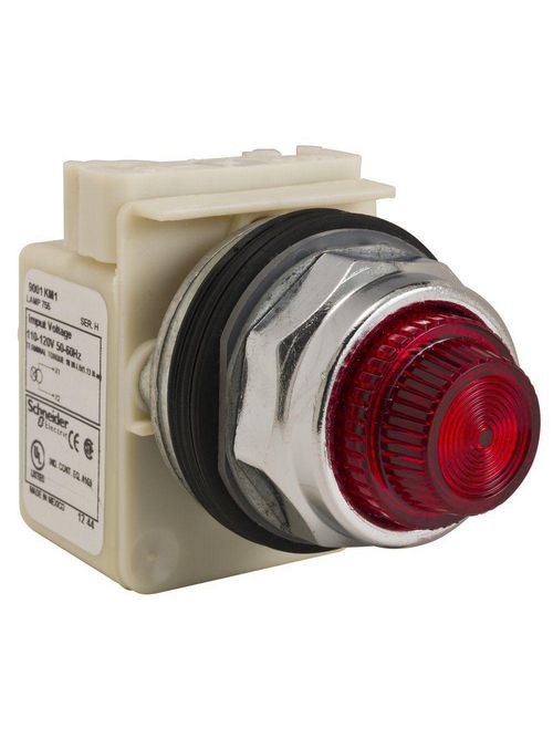 Product image for Square D 9001KP1R31 30 mm 110/120 Volt Red Lens Metal Bezel Standard Round Pilot Light