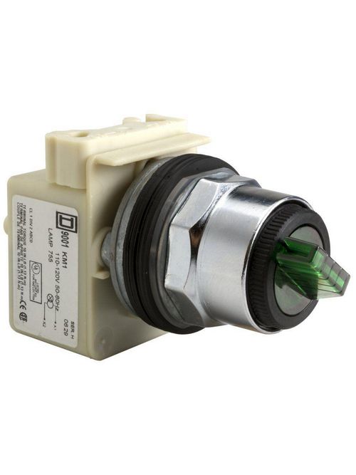 Product image for Square D 9001K11J1G 30 mm 2-Position Green Maintained Knob Illuminated Selector Switch Operator