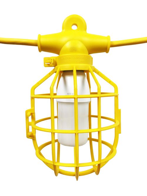Product image for Bergen GL-100-142MPC 100ft Temporary String Light, 14/2 SJTW 15A w/ Plastic Cages, Yellow