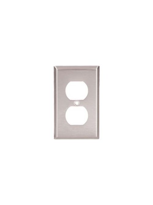 Product image for Eaton Wiring Devices 93801-BOX 1-Gang 302/304 Stainless Steel Oversize Duplex Receptacle Wallplate