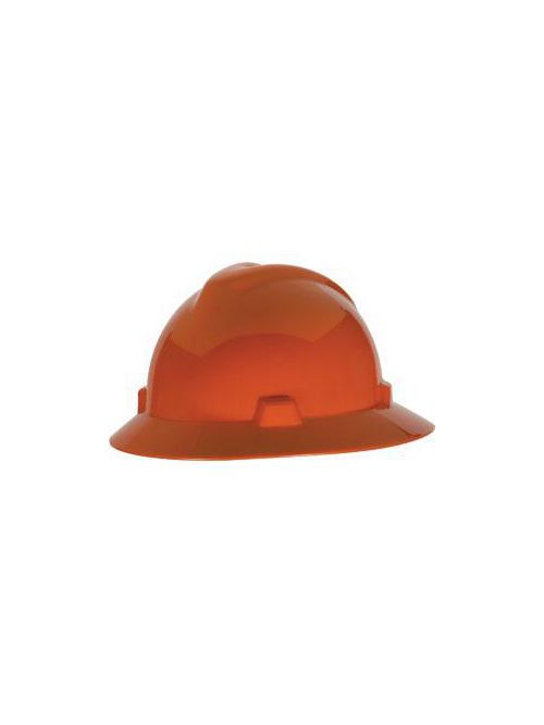 Product image for MSA Safety 496075 Orange Polyethylene Shell Standard Non-Slotted Protective Hat with Fas-Trac III Ratchet Suspension