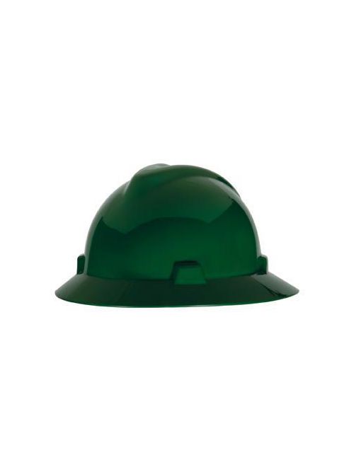 Product image for MSA Safety 475370 Green Polyethylene Shell Standard Non-Slotted Protective Hat with Fas-Trac III Ratchet Suspension
