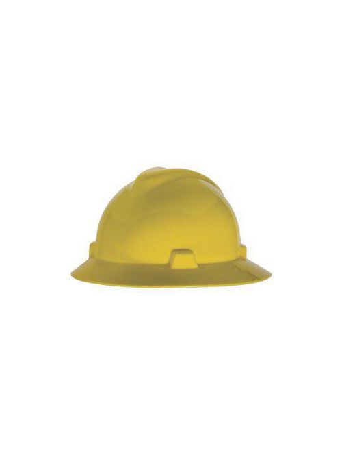 Product image for MSA Safety 475366 Yellow Polyethylene Shell Standard Non-Slotted Protective Hat with Fas-Trac III Ratchet Suspension