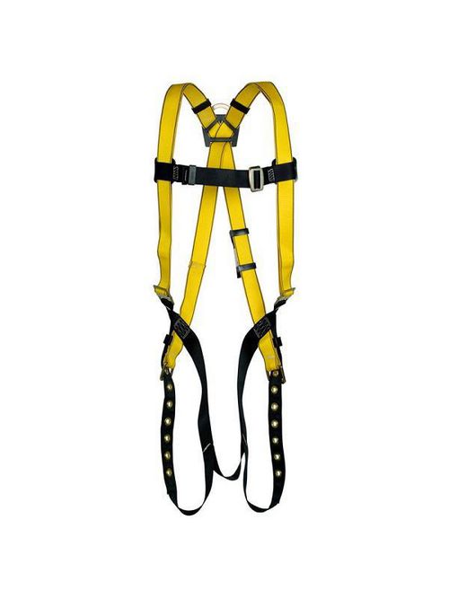 Product image for MSA Safety 10077571 Yellow Back and Hip D-Ring Tongue Buckle Leg Strap Qwik-Fit Chest Strap Standard Construction Harness