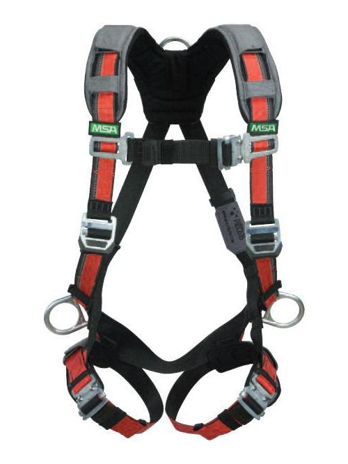 Product image for MSA Safety 10105935 Back and Hip D-Ring Tongue Buckle Leg Strap Quick Connect Chest Strap Extra Large Full Body Harness